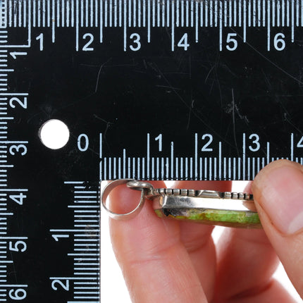 Arkie Nelson Navajo sterling silver lime green turquoise pendant - Estate Fresh Austin