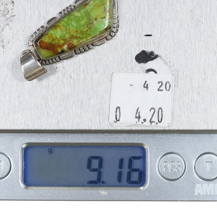 Arkie Nelson Navajo sterling silver lime green turquoise pendant - Estate Fresh Austin