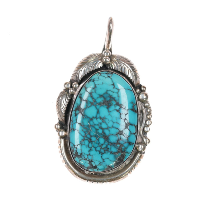 Tom Willeto Navajo sterling silver spiderweb turquoise pendant - Estate Fresh Austin