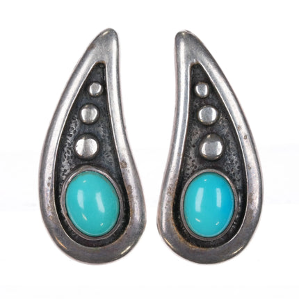 Frank Patania Sr Southwestern Modernist Sterling silver/turquoise clip earrings - Estate Fresh Austin