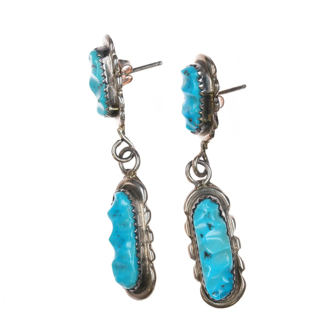 Alice Quam Zuni sterling silver carved turquoise dangle earrings - Estate Fresh Austin