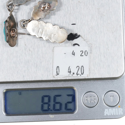 Alice Quam Zuni sterling silver carved turquoise dangle earrings - Estate Fresh Austin