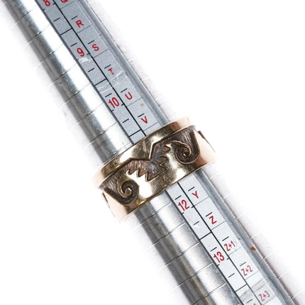 sz11.5 Dina Huntinghorse 14k gold, sterling, Lone Mountain turquoise ring - Estate Fresh Austin