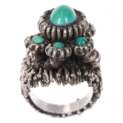 sz6.5 c1974 Amazing Sterling silver/turquoise space age brutalist freeform ring - Estate Fresh Austin