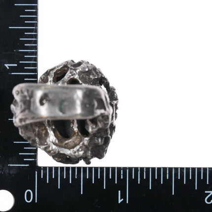 sz9.75 c1970's Huge Black Web Kingman turquoise brutalist sterling silver ring - Estate Fresh Austin