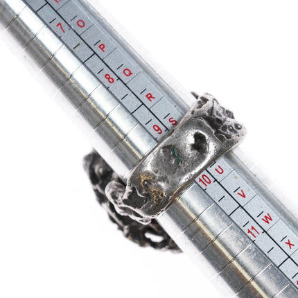 sz9.75 c1970's Huge Black Web Kingman turquoise brutalist sterling silver ring - Estate Fresh Austin