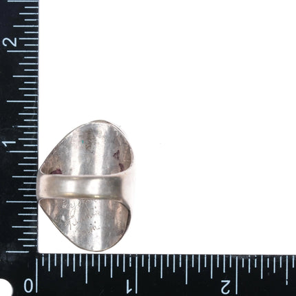 sz12 Large Loyolita Tsatte Zuni sterling silver carved turquoise/coral ring - Estate Fresh Austin