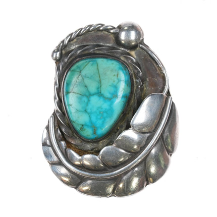 sz9 Big 60's-70's Vintage Navajo sterling silver and turquoise ring - Estate Fresh Austin