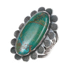 sz8 c1940's Navajo Heavily stamped sterling silver ring with green turquoise - Estate Fresh Austin
