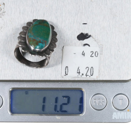 sz8 c1940's Navajo Heavily stamped sterling silver ring with green turquoise - Estate Fresh Austin