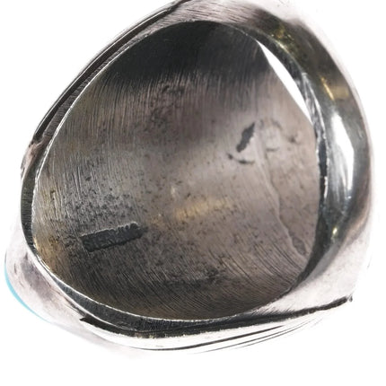 sz10.75 Navajo Sterling silver large carved Kingman turquoise ring - Estate Fresh Austin