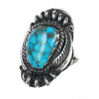 sz8 c1970's Navajo sterling silver feather ring with nice turquoise - Estate Fresh Austin