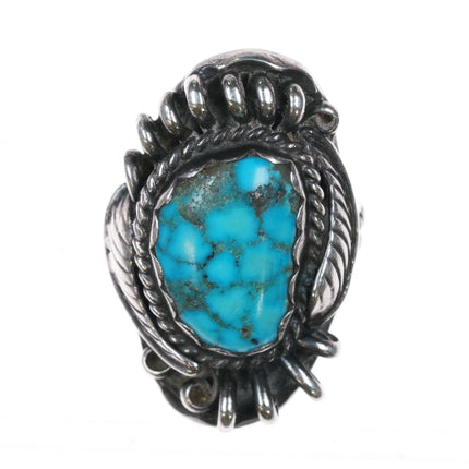 sz8 c1970's Navajo sterling silver feather ring with nice turquoise - Estate Fresh Austin