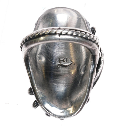 sz8 c1970's Navajo sterling silver feather ring with nice turquoise - Estate Fresh Austin