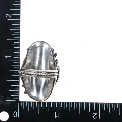 sz8 c1970's Navajo sterling silver feather ring with nice turquoise - Estate Fresh Austin