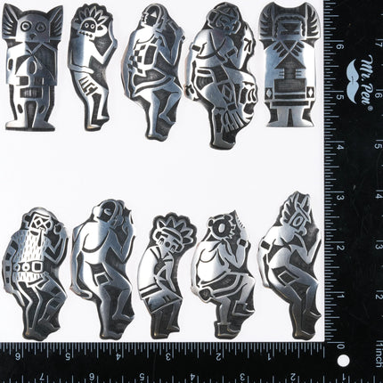 Bernard Dawahoya (1936-2010) Hopi Overlay Kachina pin collection sterling silver - Estate Fresh Austin