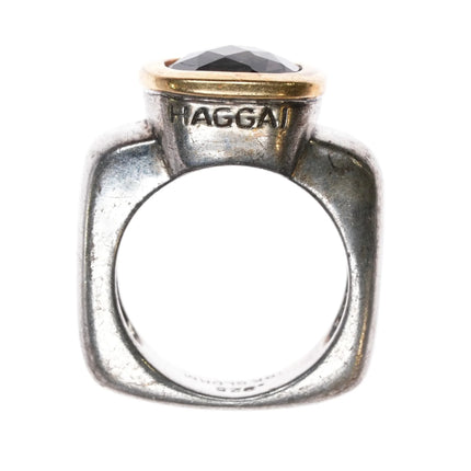 Sz6.5 Haggai 18k gold Bezel Sterling silver iolite ring - Estate Fresh Austin