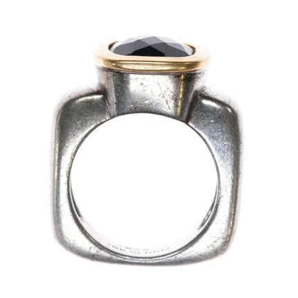 Sz6.5 Haggai 18k gold Bezel Sterling silver iolite ring - Estate Fresh Austin