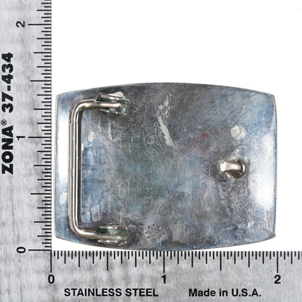 Gene Pooyouma Hopi 14k gold sunface Sterling silver belt buckle in overlay style - Estate Fresh Austin