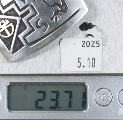 Gene Pooyouma Hopi 14k gold sunface Sterling silver belt buckle in overlay style - Estate Fresh Austin