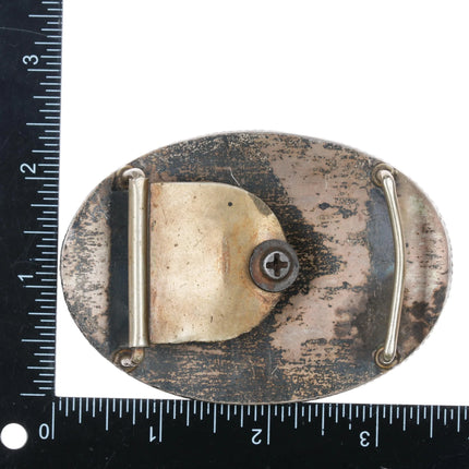 c1960's Vogt Solid 10k gold on Sterling silver Horse trophy style belt buckle - Estate Fresh Austin