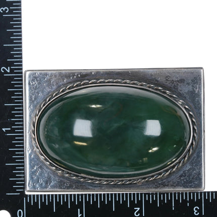 Heavy Hammered Sterling silver Nephrite Jade belt buckle - Estate Fresh Austin