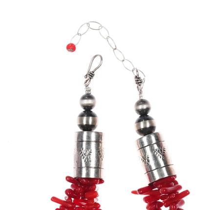 20" Southwestern style sterling silver mounted coral 3 strand necklace - Estate Fresh Austin