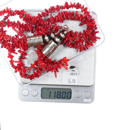 20" Southwestern style sterling silver mounted coral 3 strand necklace - Estate Fresh Austin