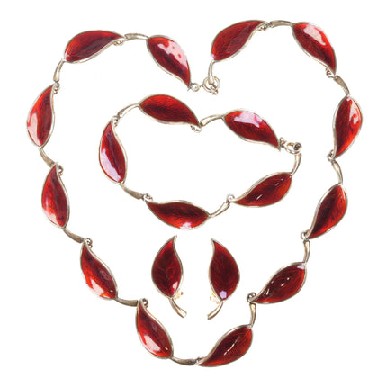Meka Denmark Red Enamel gilt sterling silver 6.5" bracelet 15" Choker necklace - Estate Fresh Austin