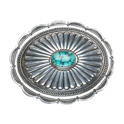 Large Patrick Ohlinger High grade turquoise hand stamped sterling belt buckle - Estate Fresh Austin