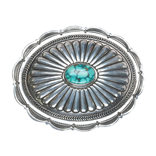 Large Patrick Ohlinger High grade turquoise hand stamped sterling belt buckle - Estate Fresh Austin