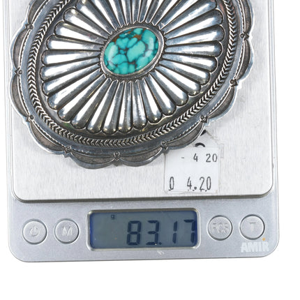 Large Patrick Ohlinger High grade turquoise hand stamped sterling belt buckle - Estate Fresh Austin