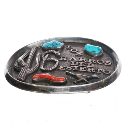 Large c1970 Los Charros del Desierto Arizona Navajo sterling silver belt buckle - Estate Fresh Austin