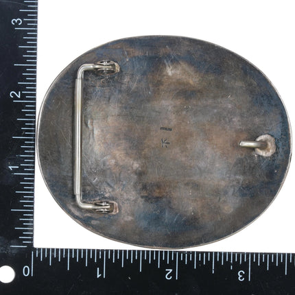 Large c1970 Los Charros del Desierto Arizona Navajo sterling silver belt buckle - Estate Fresh Austin