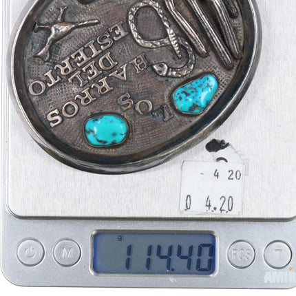 Large c1970 Los Charros del Desierto Arizona Navajo sterling silver belt buckle - Estate Fresh Austin