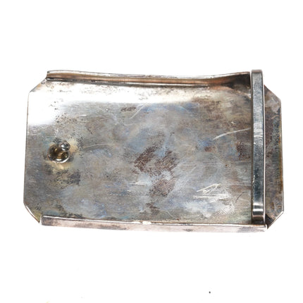 c1960's Vintage sterling silver hand engraved belt buckle with chrysocolla - Estate Fresh Austin