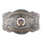 c1960 10k gold/hand engraved sterling silver Karl Klein Elks Shoot belt buckle - Estate Fresh Austin