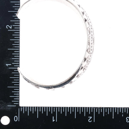 6.6" Navajo sterling silver rug pattern convex sterling silver cuff bracelet - Estate Fresh Austin