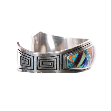 6.5" Julius Burbank Navajo sterling silver multi-stone inlay cuff bracelet - Estate Fresh Austin
