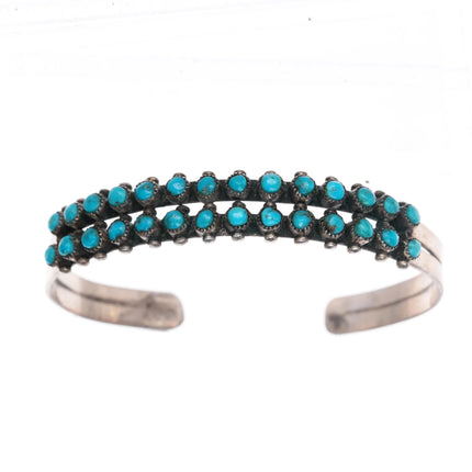 6.1" Vintage Zuni sterling silver double row snake eye turquoise cuff bracelet - Estate Fresh Austin