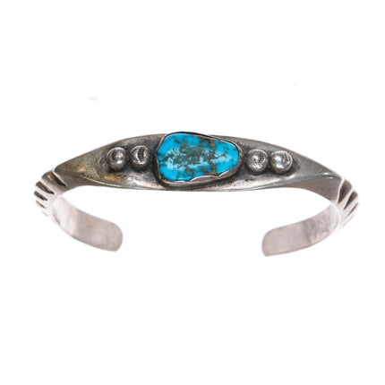 7.12" c1950 Native American sterling silver and turquoise cast cuff bracelet - Estate Fresh Austin