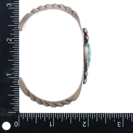 7.12" c1950 Native American sterling silver and turquoise cast cuff bracelet - Estate Fresh Austin