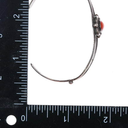 6.25" 60's-70's Navajo sterling silver coral cuff bracelet - Estate Fresh Austin