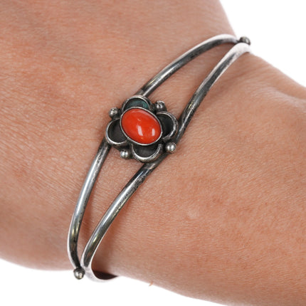 6.25" 60's-70's Navajo sterling silver coral cuff bracelet - Estate Fresh Austin