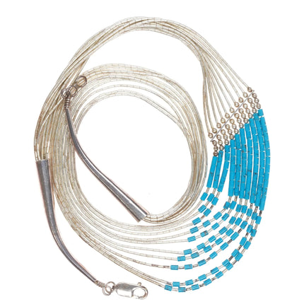 10 strand Southwestern sterling liquid silver turquoise tube beads necklace - Estate Fresh Austin