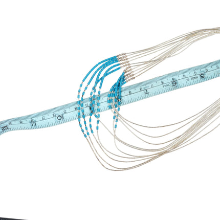 10 strand Southwestern sterling liquid silver turquoise tube beads necklace - Estate Fresh Austin