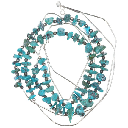 2 strand Southwestern sterling liquid silver turquoise nugget beads necklace - Estate Fresh Austin