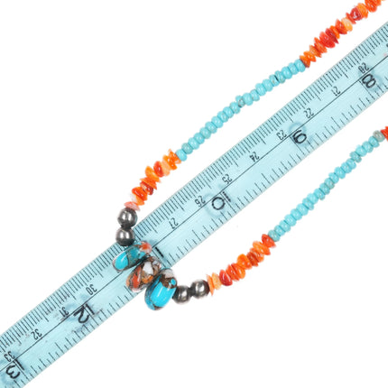 Southwestern sterling spiny oyster, turquoise beaded necklace - Estate Fresh Austin