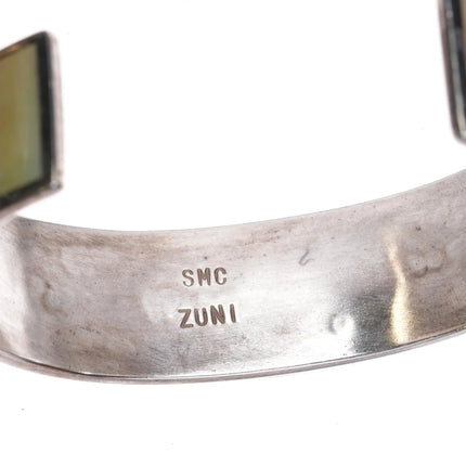 6.5" SMC Zuni Sabin M Chavez Multi-color mother of pearl inlay sterling silver cuff bracelet - Estate Fresh Austin