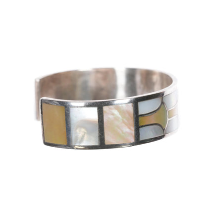6.5" SMC Zuni Sabin M Chavez Multi-color mother of pearl inlay sterling silver cuff bracelet - Estate Fresh Austin